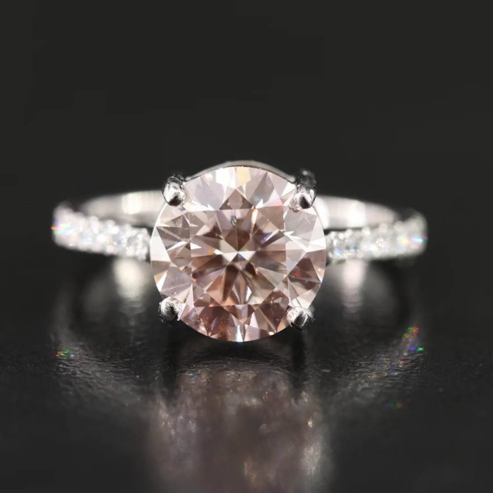 Platinum 2.94 CTW Lab Grown Diamond Ring with Fancy Pink and IGI Report